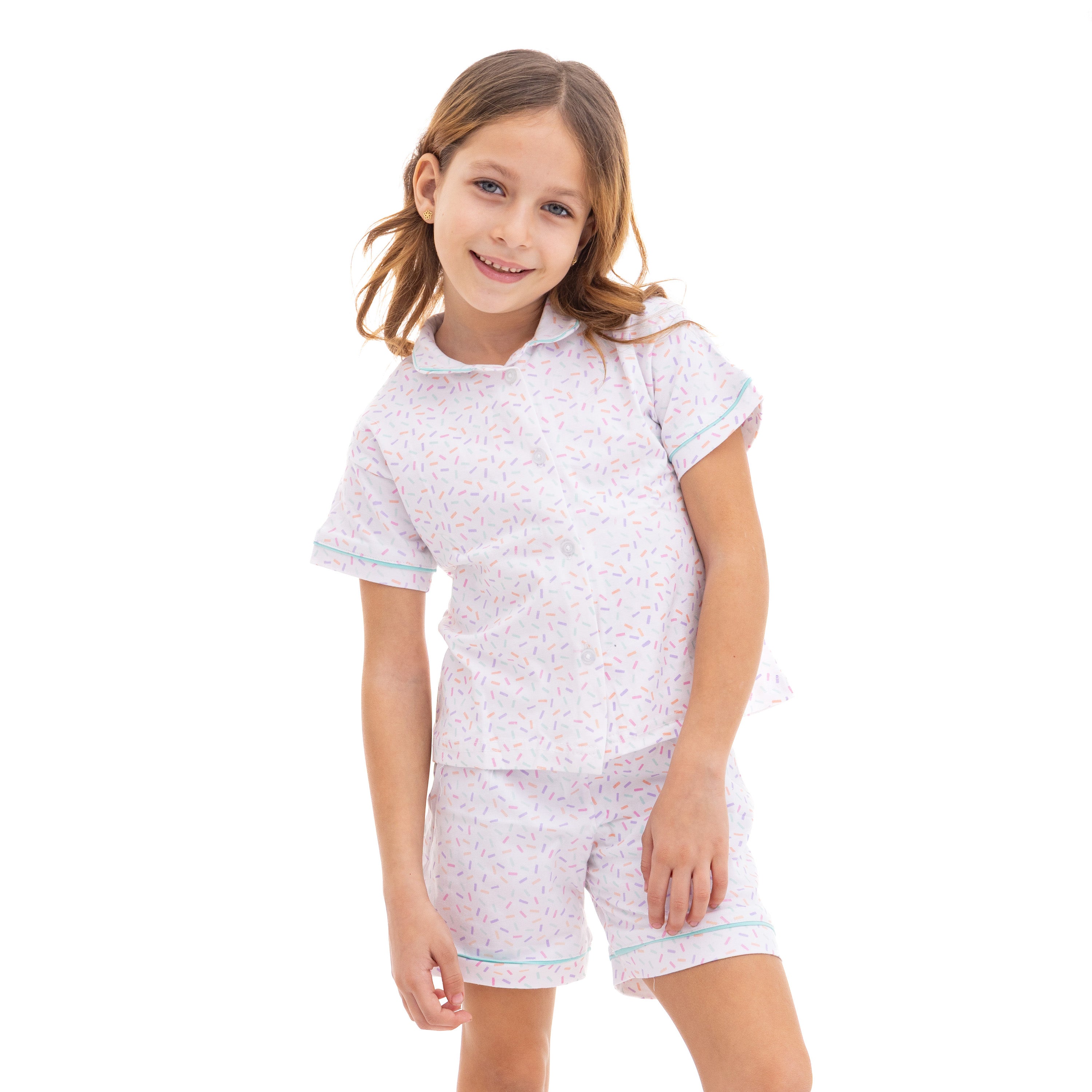 Girls' Short Sleeve Pajama Set with Colorful Sprinkle Print