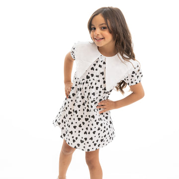 white*black half sleeve dress with heart print