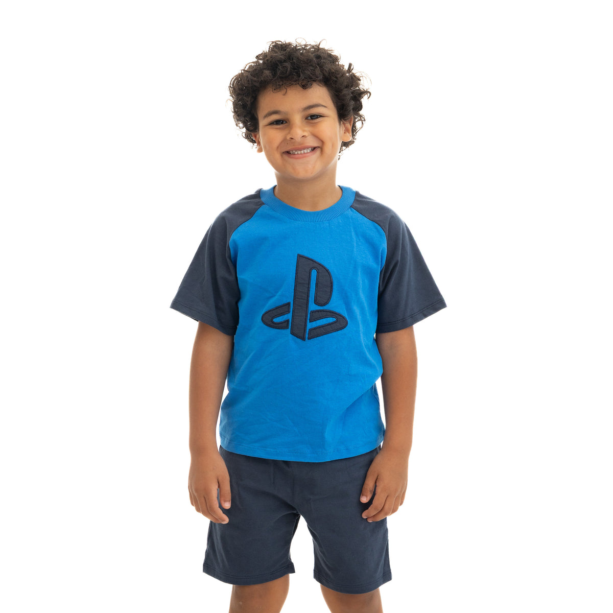 Blue and Dark Blue Pajama Shirt and Short Set