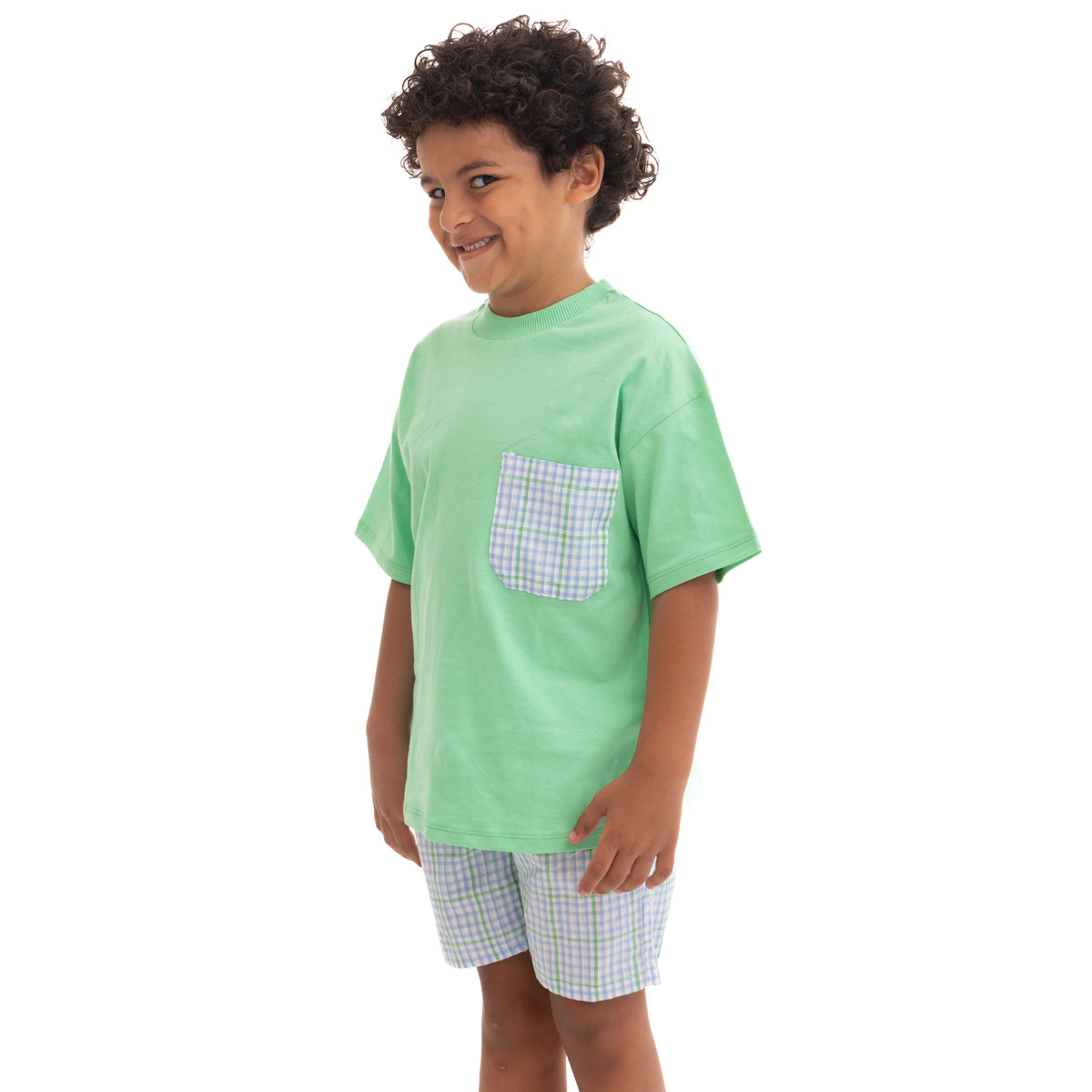 Boys' Green Plaid Shorts Pajama Set