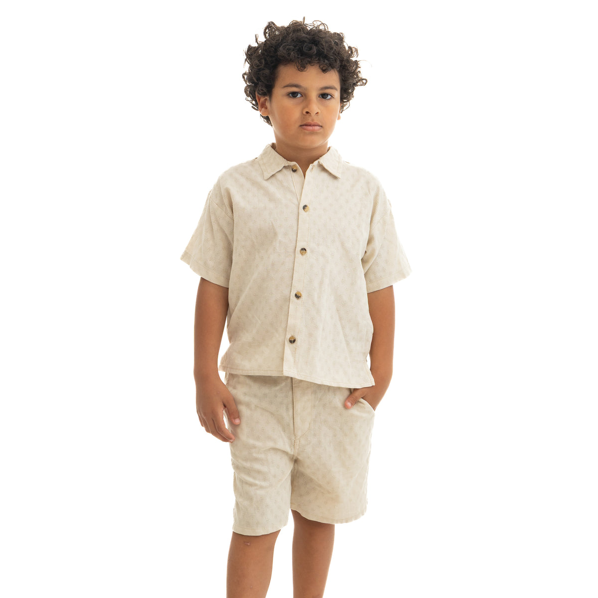 Beige Boy Plain Set