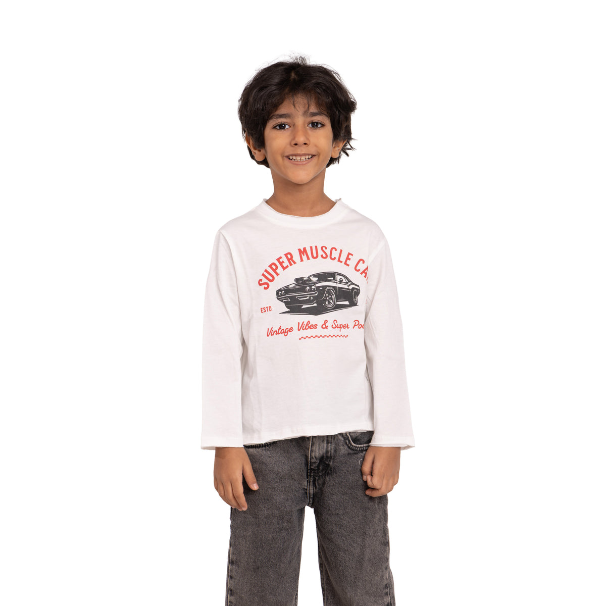 Kids Long Sleeve Tee - Super Muscle Car Print