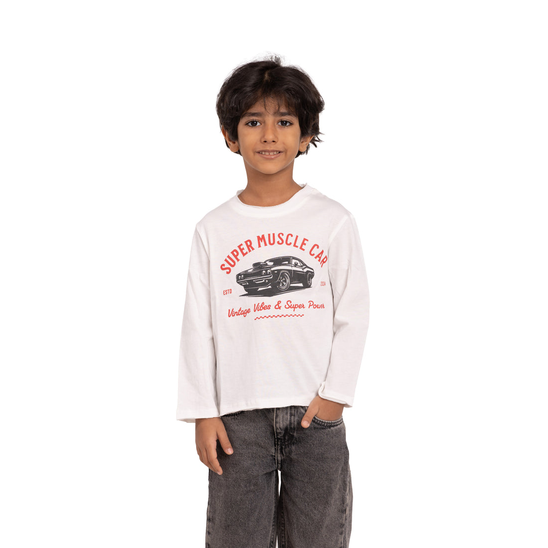 Kids Long Sleeve Tee - Super Muscle Car Print