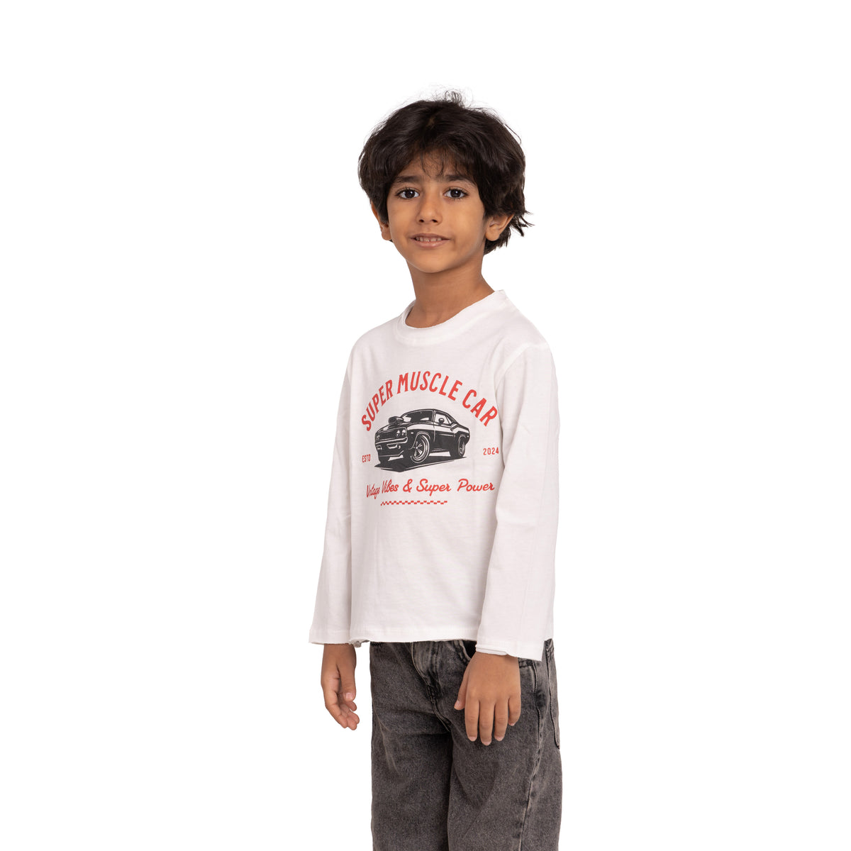 Kids Long Sleeve Tee - Super Muscle Car Print