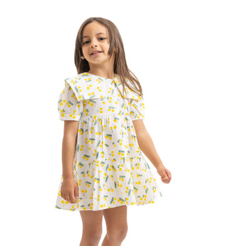 yellow half sleeve dress with lemon print