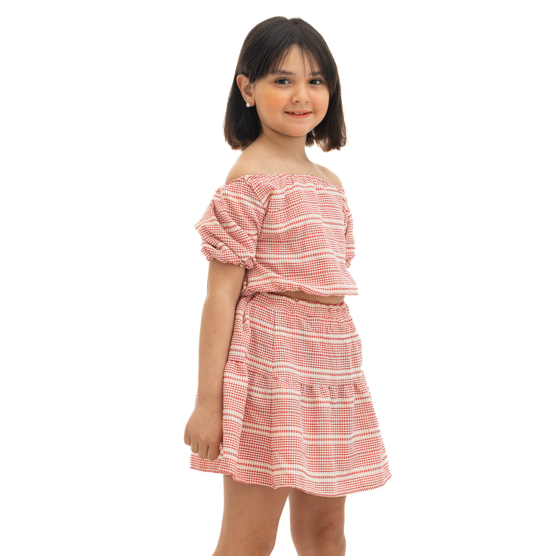 Red and White Checkered Shirt and Skirt
