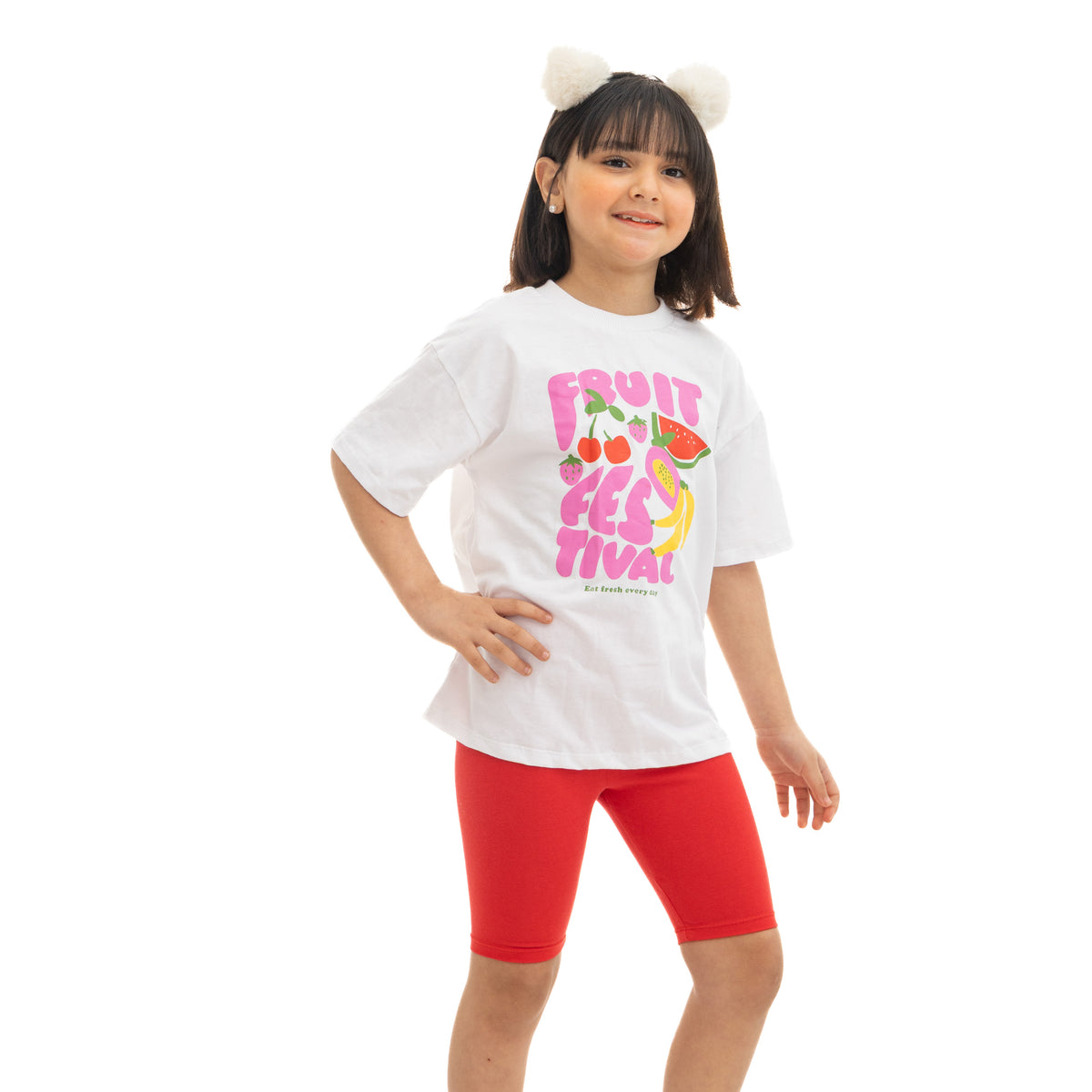 Girls' White & Red Watermelon Print Pajama Set