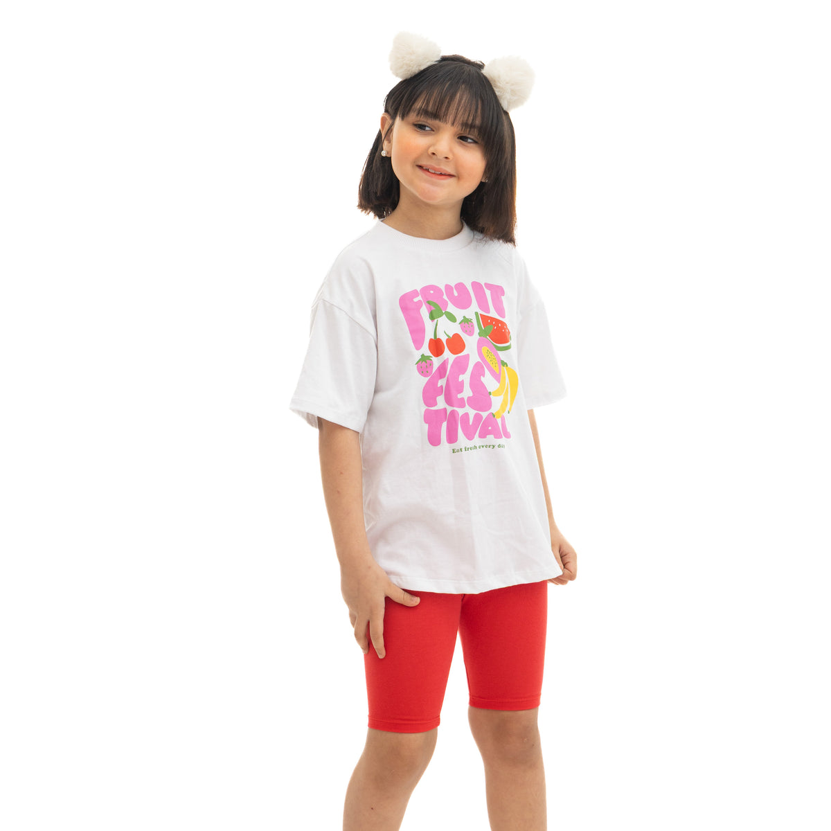 Girls' White & Red Watermelon Print Pajama Set