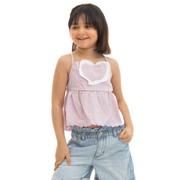 Girls' Purple Heart Embroidered Top