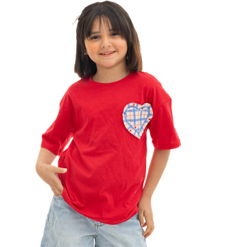 Red shirt with heart stitching