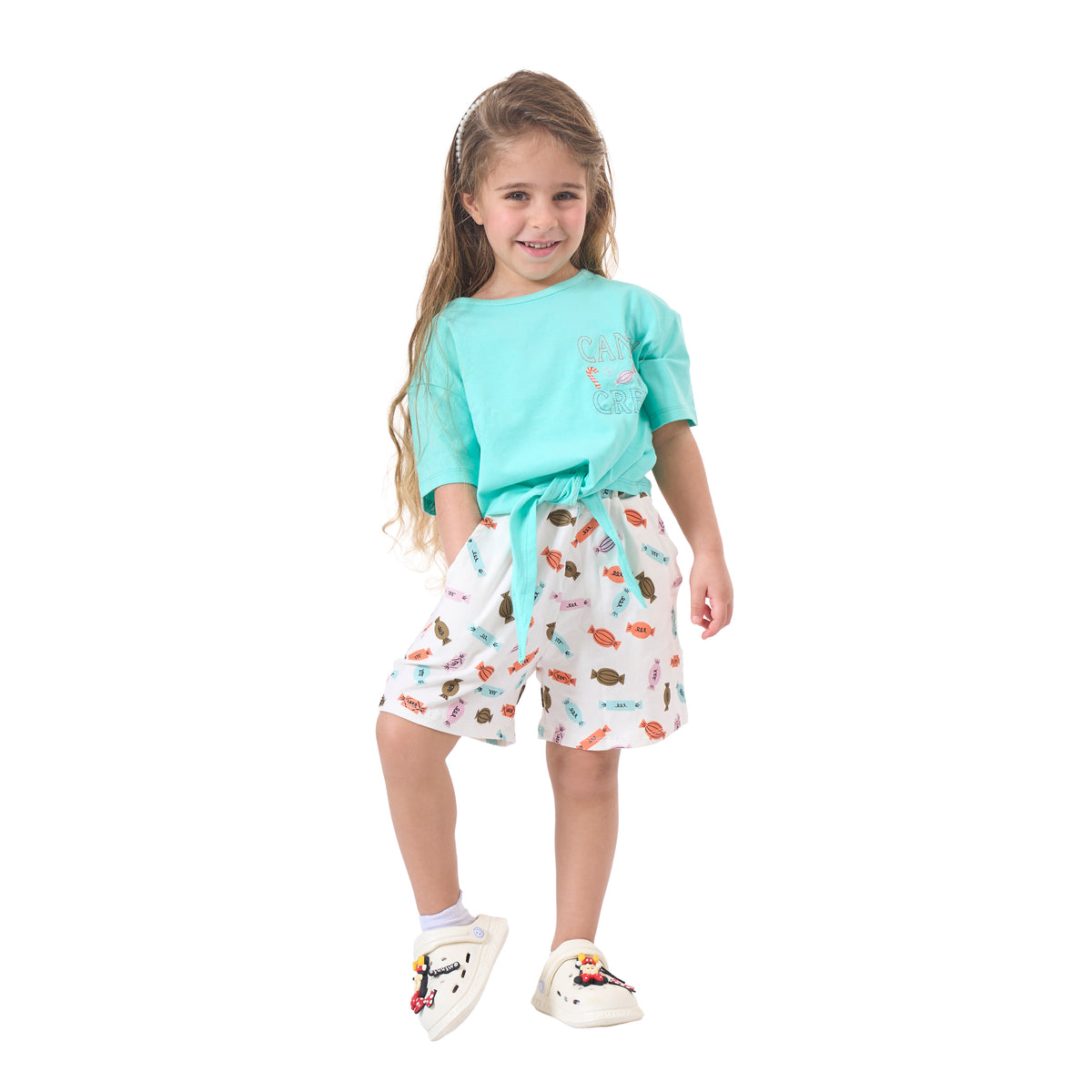 Turquoise Shirt and White Short Set