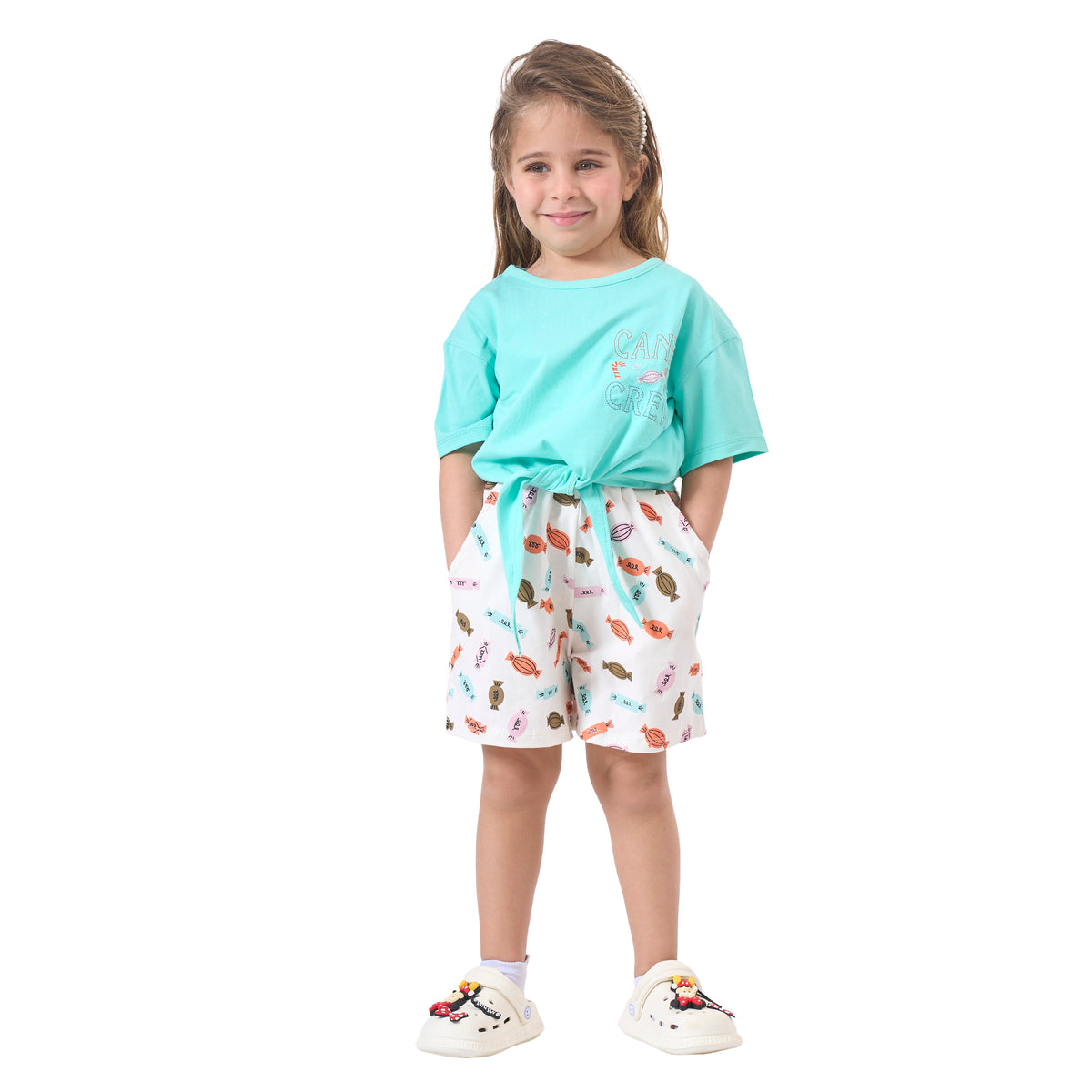 Turquoise Shirt and White Short Set