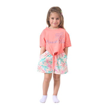Salmon pink shirt and colored short set