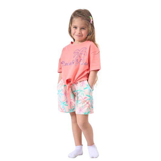 Salmon pink shirt and colored short set