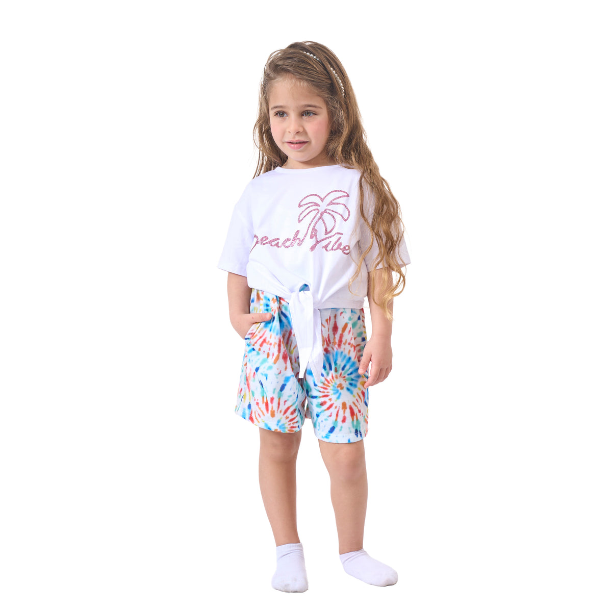 White Shirt and Colored Short Set