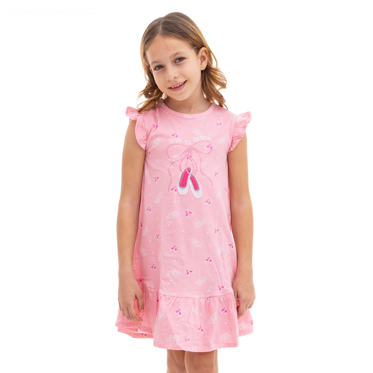 Girls' Cute Pink Nightshirt with a Floral Rose Print