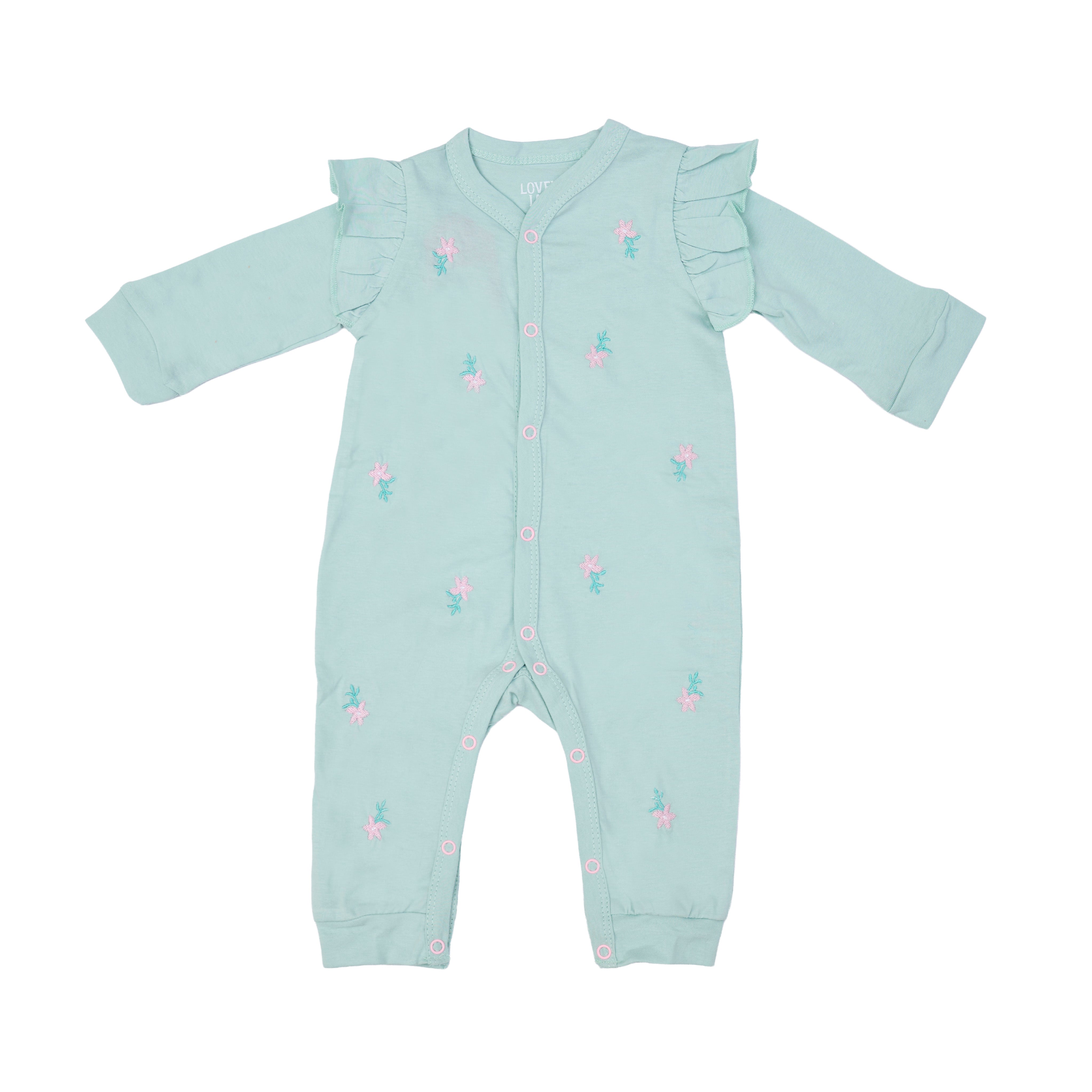 Light Blue Onesie with Flower Stitching