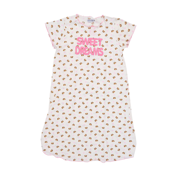 Cute Women's White Nightshirt with a Teddy Bear Print