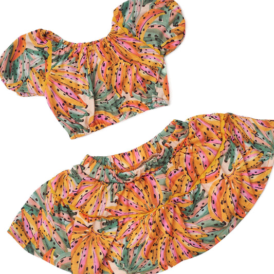 girl's two-piece outfit with a floral print