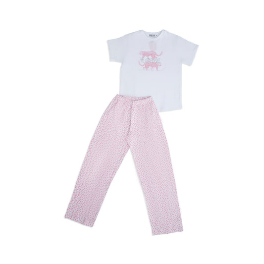 Girls' tiger-print pajamas matching with mom