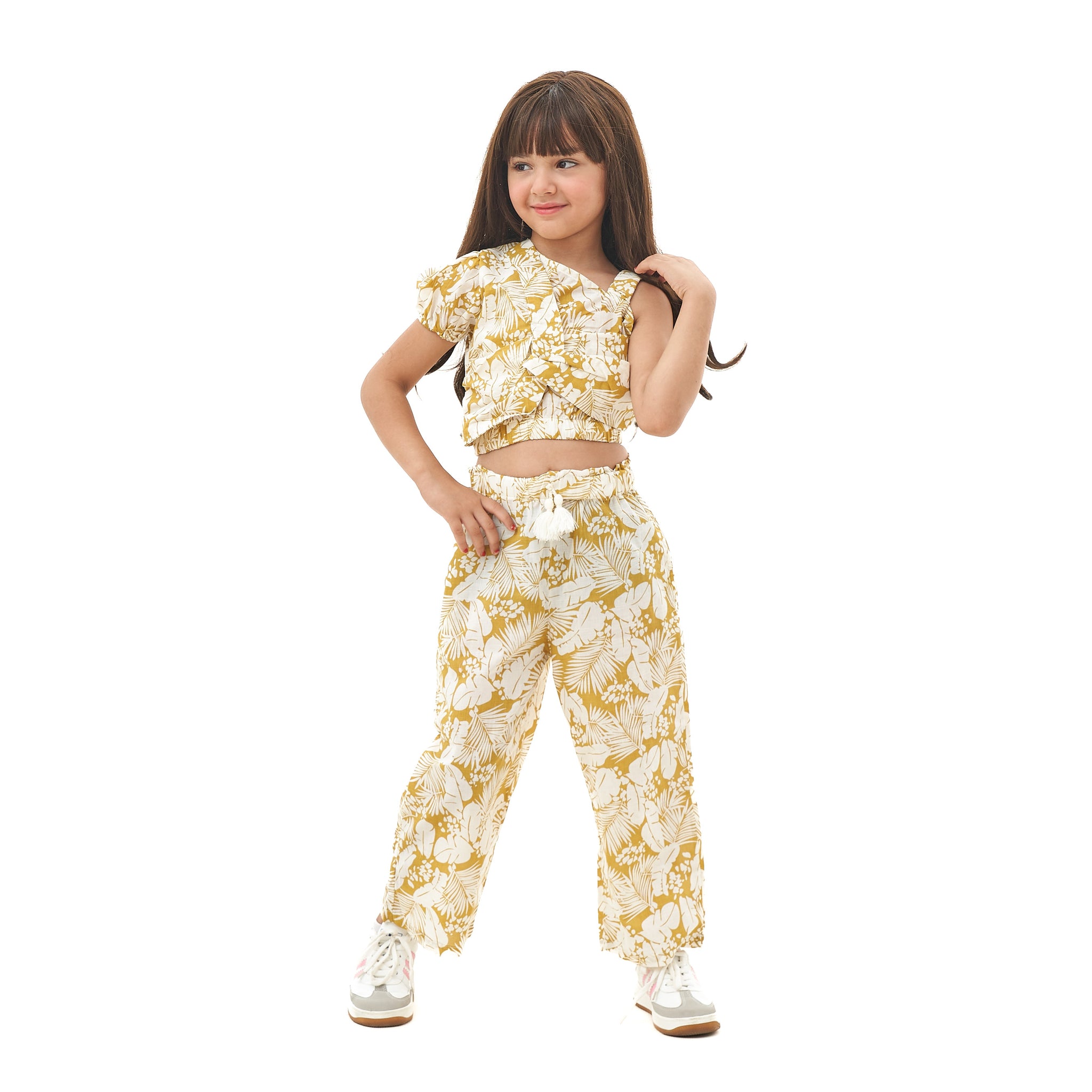 Girls' floral print top and pants set