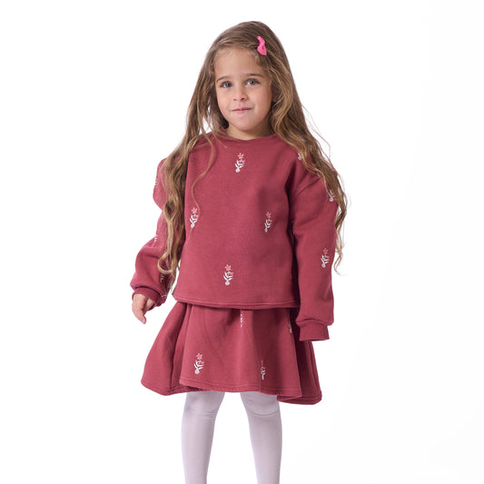 girls' two-piece outfit with flower embroidery