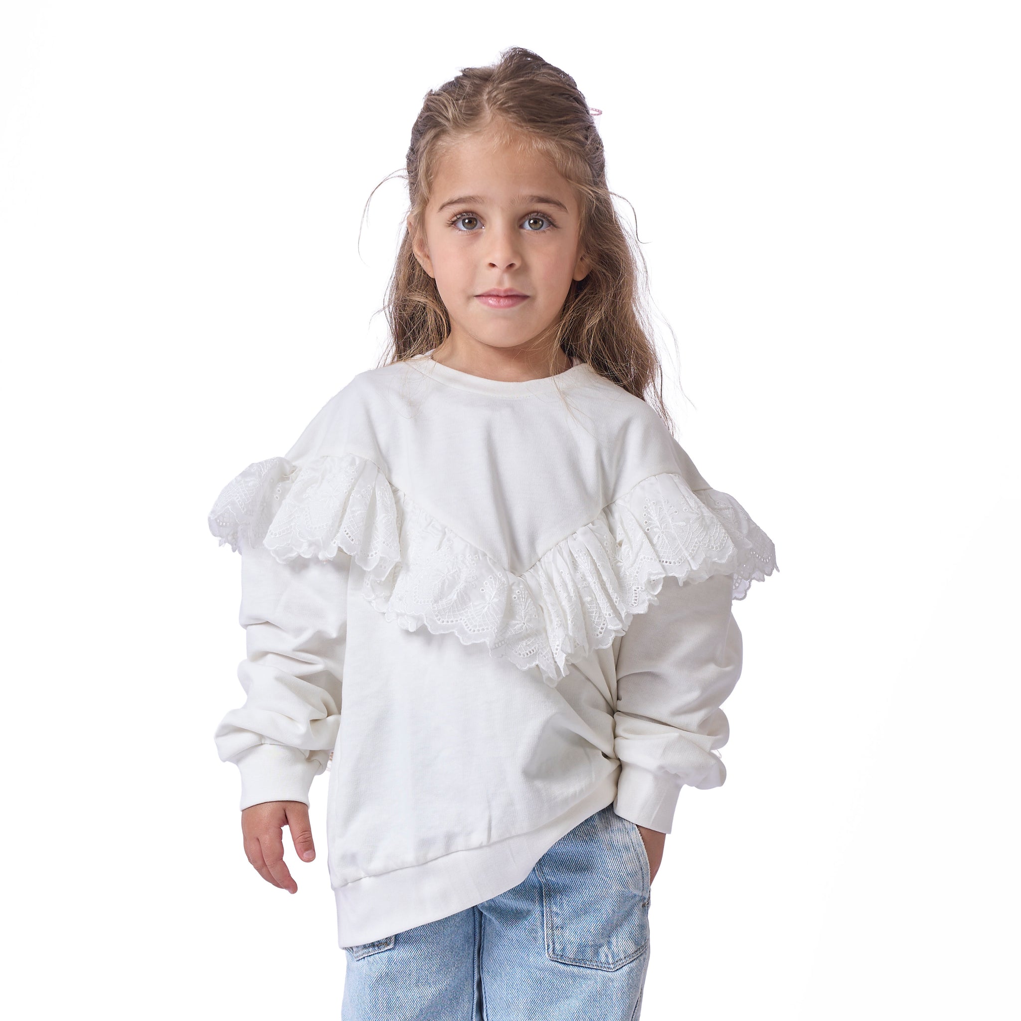 girls' blouse with ruffles on the chest