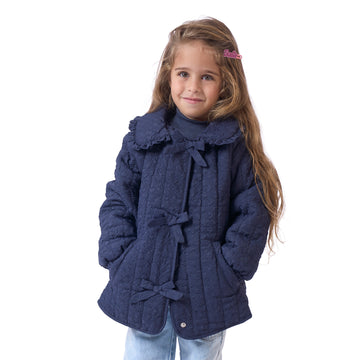 navy blue jacket with bows