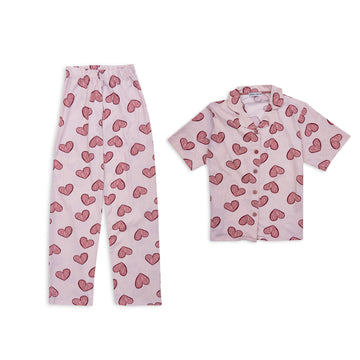 Pink Heart Print Pajama Set
