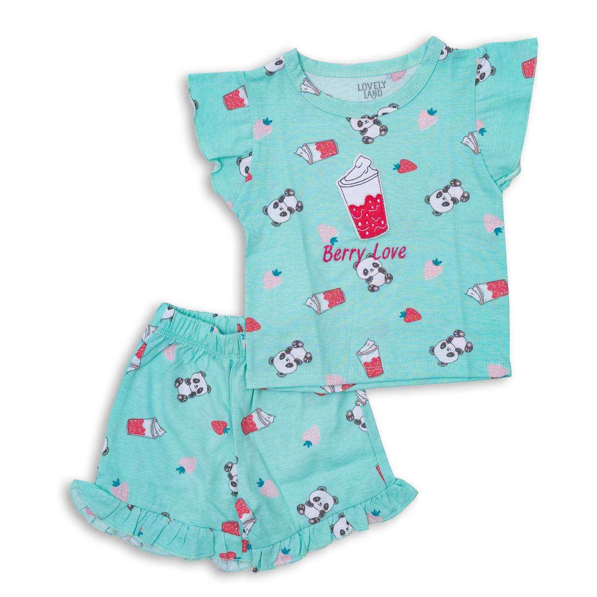 Baby Girls' Cute Turquoise Pajama Set with a Fun Drink Print