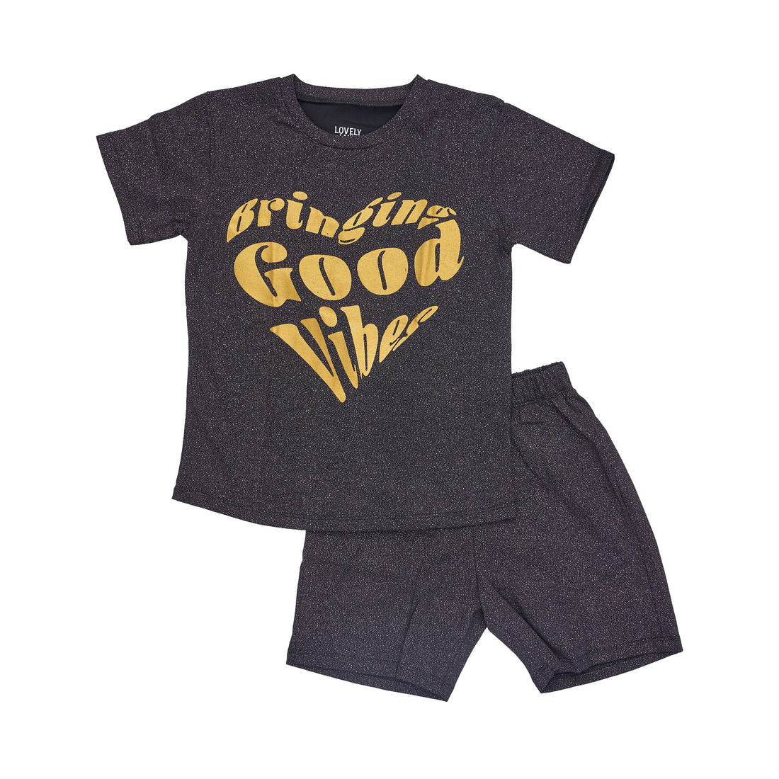 Boys' Black Pajama Short Sleeve Shirt with Chest Print and Black