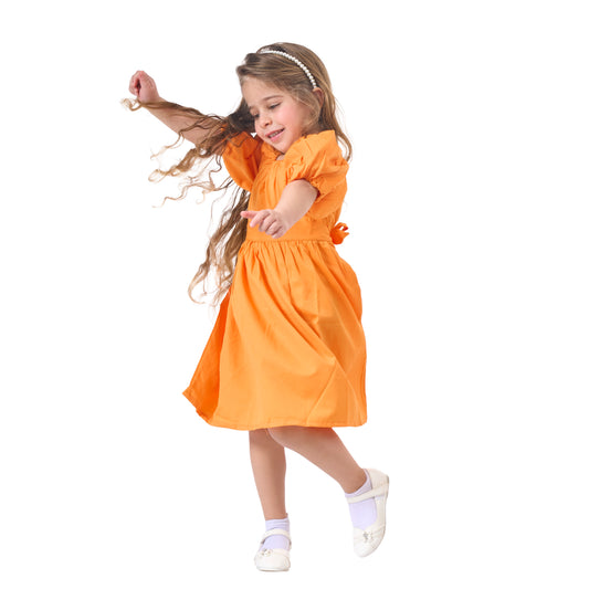 Girls’ Orange Puff Sleeve Dress