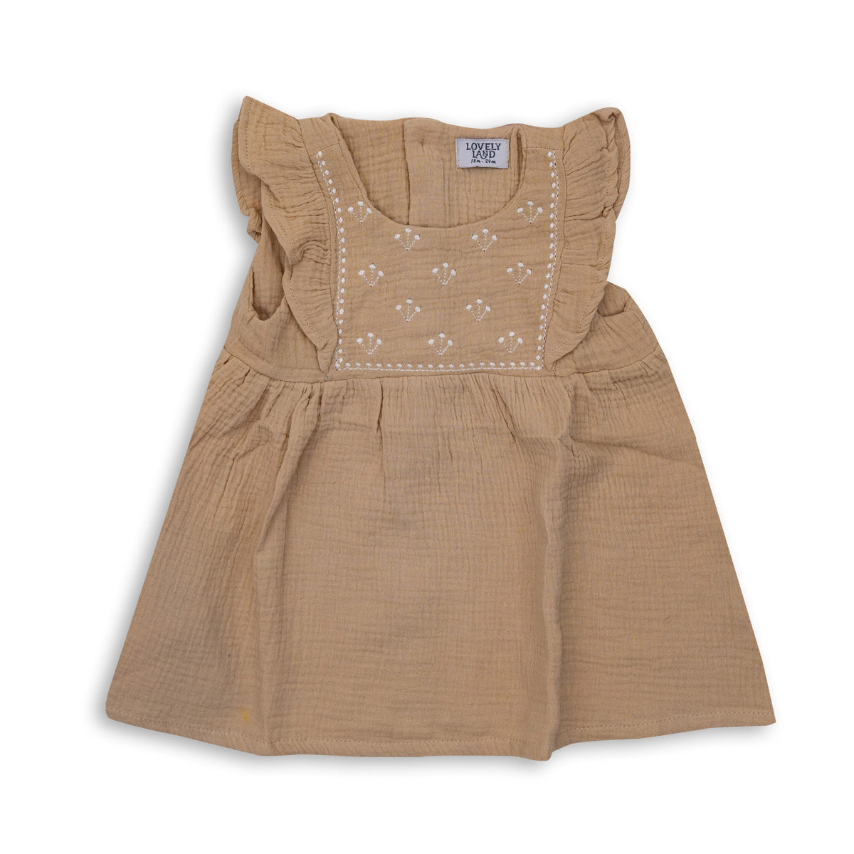 Baby Girls' Beige Sleeveless Dress with Chest Stitching