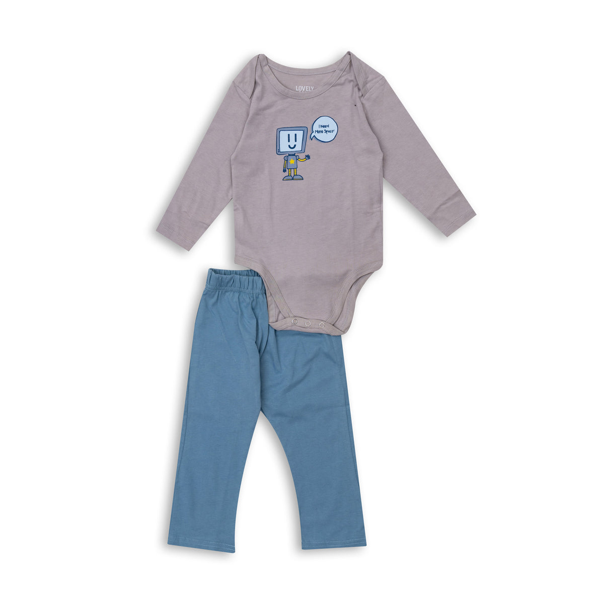 Grey Bodysuit with Light Blue Pants Set