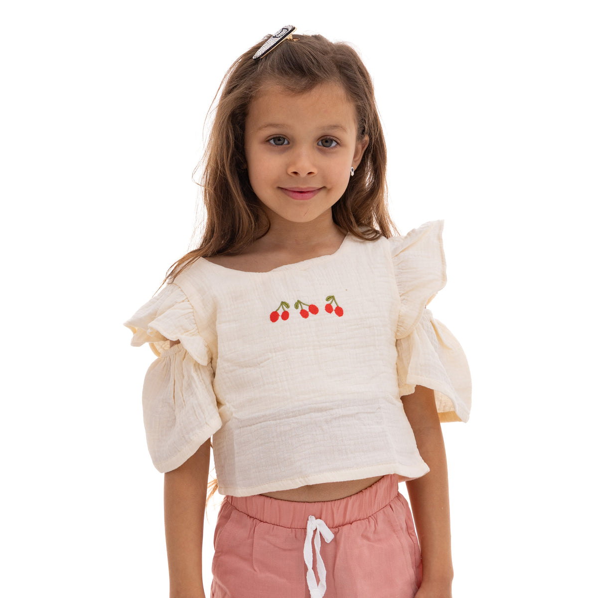 Girls' Cherry Embroidered Blouse
