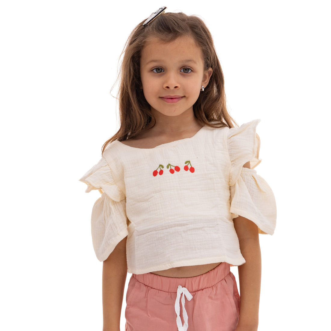 Girls' Cherry Embroidered Blouse