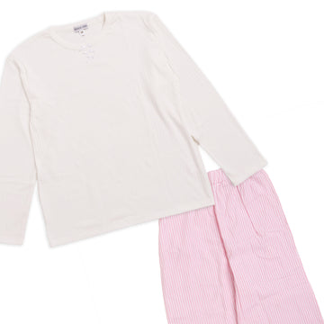 Women's Pajama Set - Lace Detail Top & Striped Pant