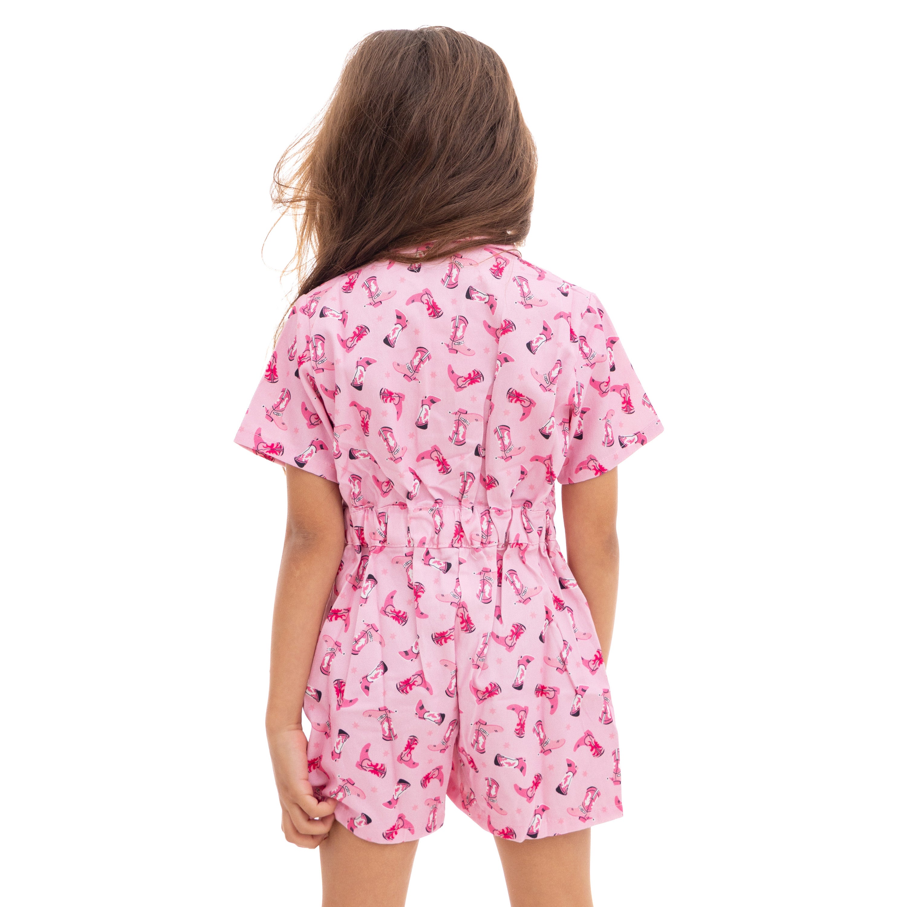 Girls' Pink Short Sleeve Bodysuit with All Over Print