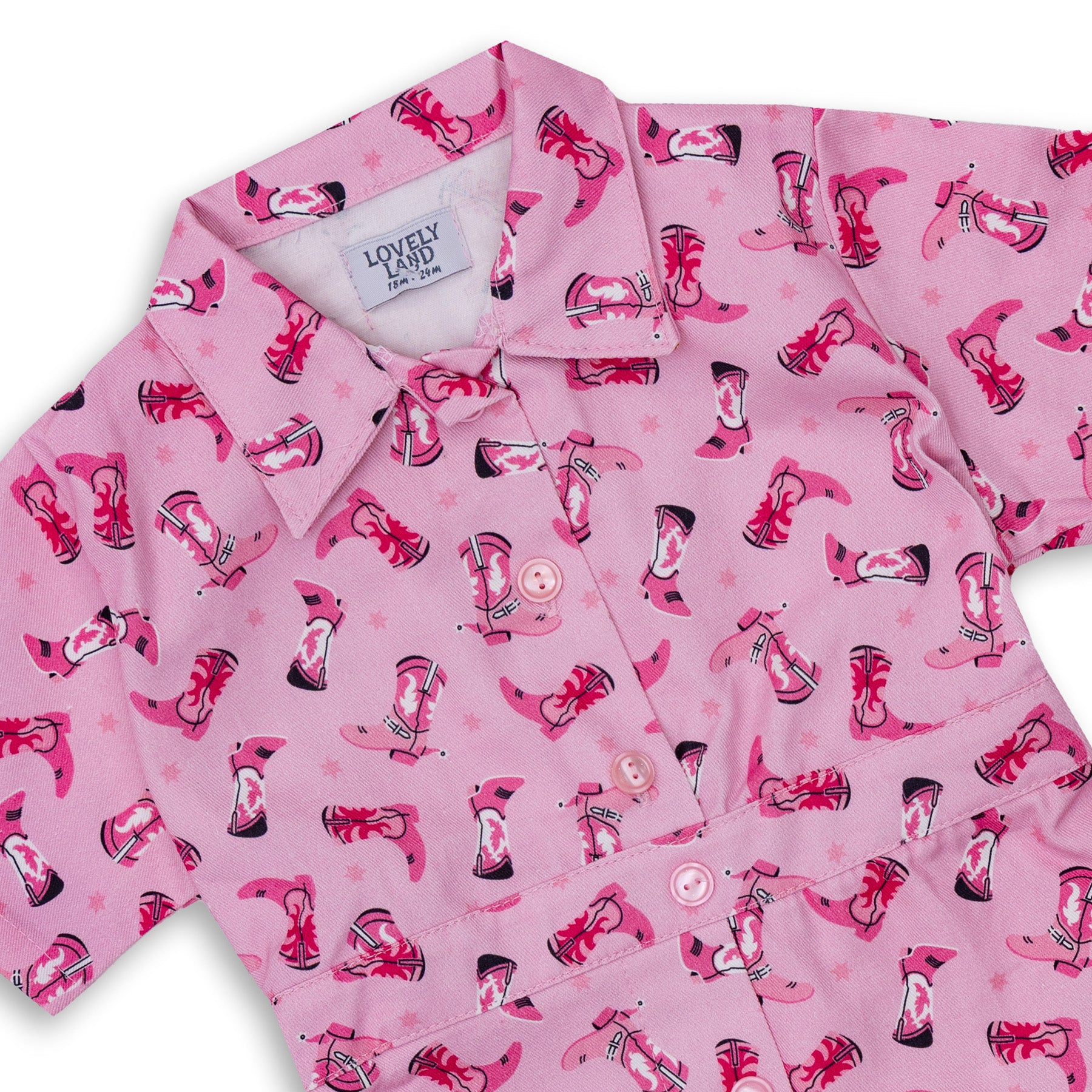 Girls' Pink Short Sleeve Bodysuit with All Over Print