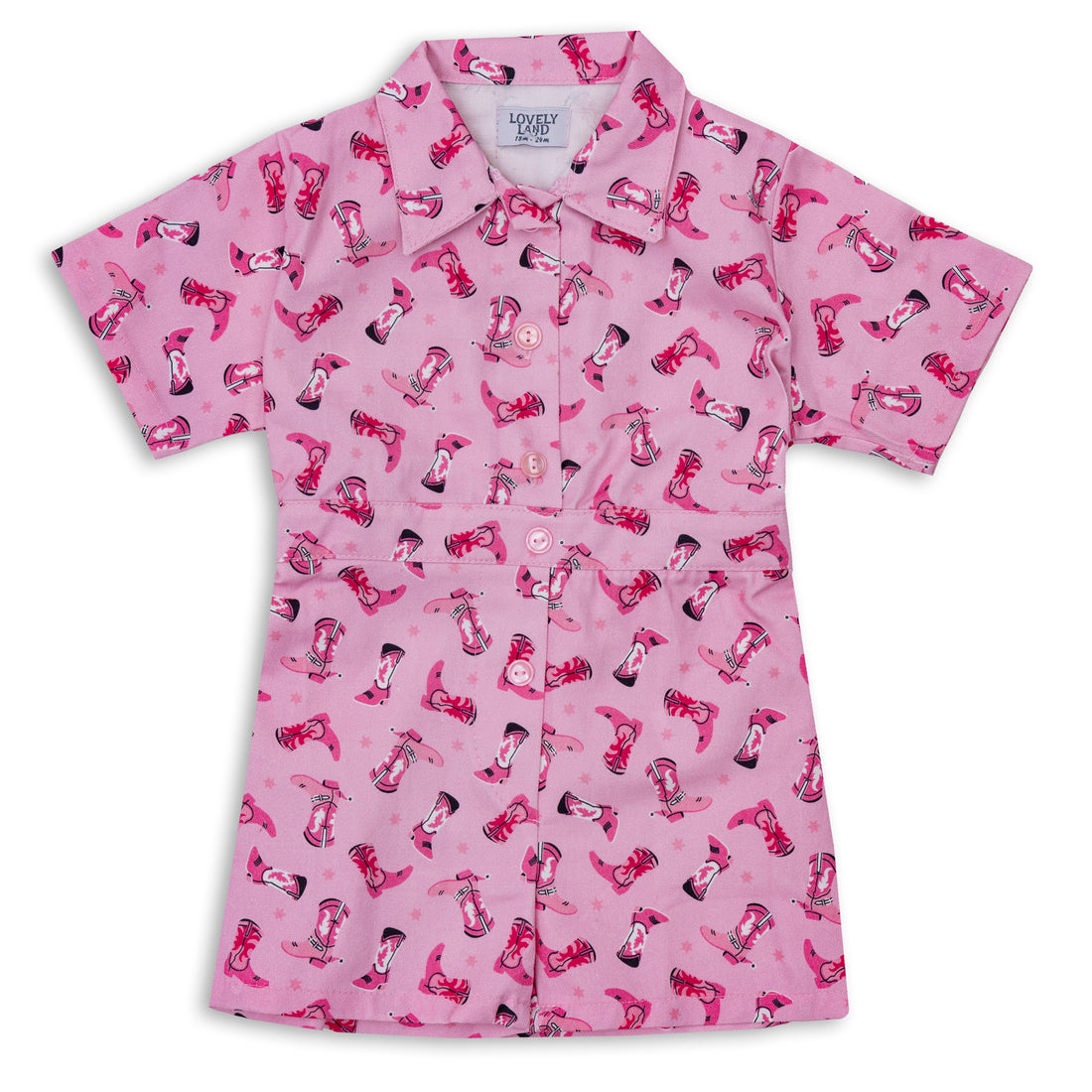 Girls' Pink Short Sleeve Bodysuit with All Over Print
