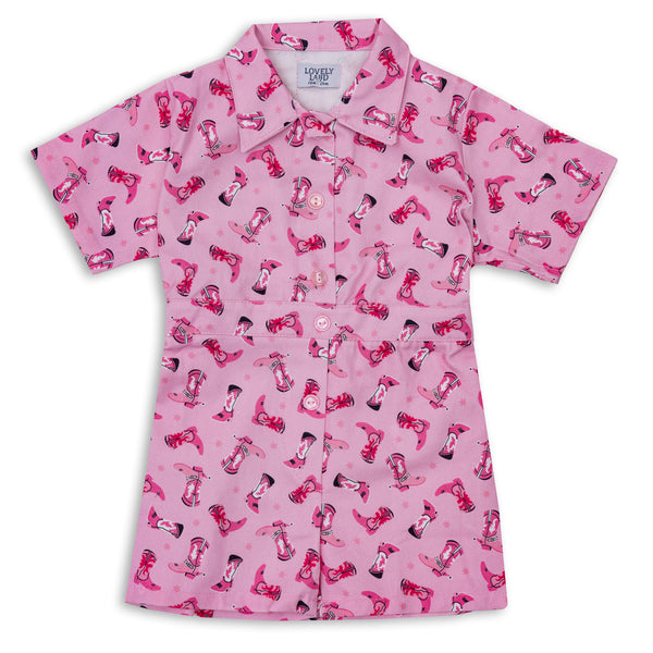 Girls' Pink Short Sleeve Bodysuit with All Over Print