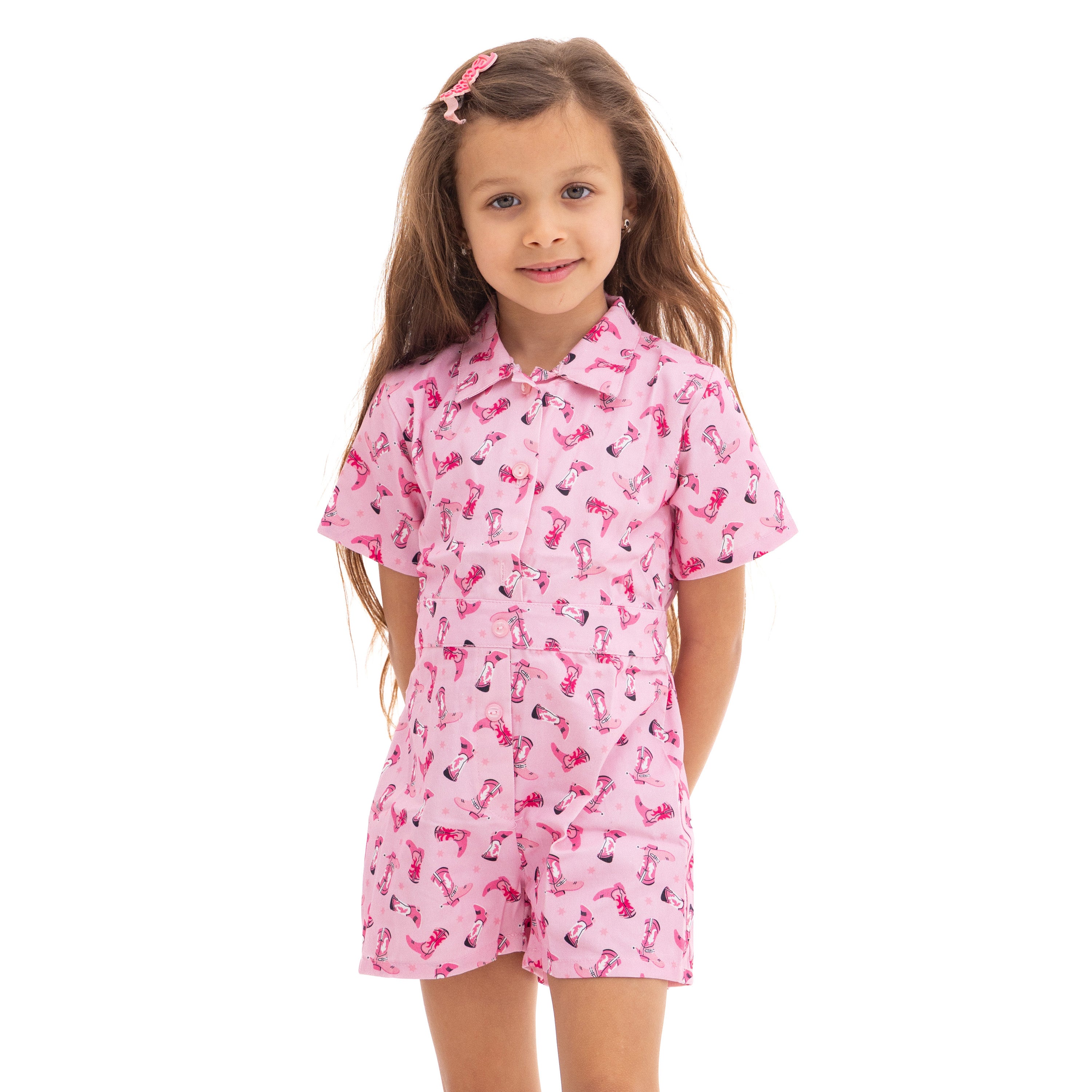 Girls' Pink Short Sleeve Bodysuit with All Over Print