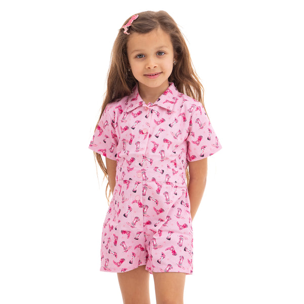 Girls' Pink Short Sleeve Bodysuit with All Over Print