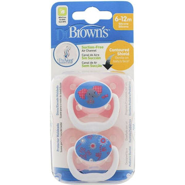 Dr Brown's Natural Flow Prevent Soother (6 to 12 Months, Pink, Pack of 2)