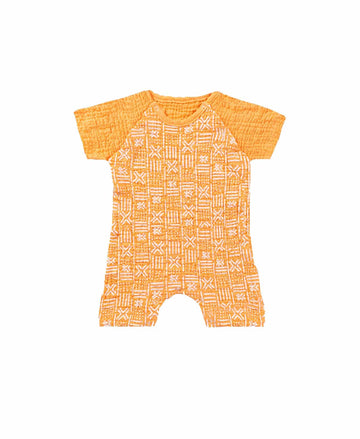 orange half sleeve onzie with print