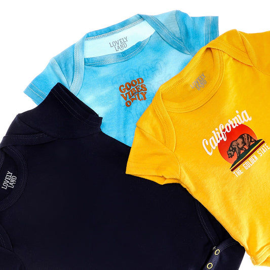 Bundle Of 3 Baby Boy Jumpsuit - Black, Yellow & Blue Tie Dye