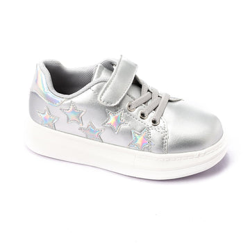 Girls Stitched Stars Double Closure Sneakers - Silver