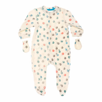 Self Patterned Zipper Closure Baby Girl Footie - Off-White, Green & Blue