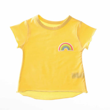 Rainbow Stitched Baby Girl Yellow Tee