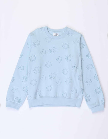 Sky Blue SweatShirt Print Flower